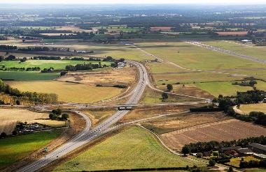 Aerial view of the Broadland Northway looking east over Norwich Airport. (Photo by Mike Page)