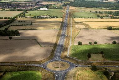 Aerial view of the Broadland Northway looking north-west over the Drayton Lane/Brewery Lane roundabout. (Photo by Mike Page)