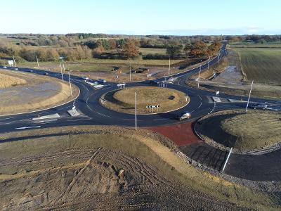Aerial view looking east across Hempnall Roundabout.