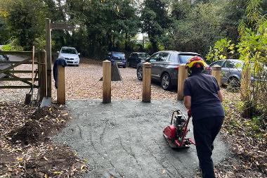 Photograph of a path being compacted to provide access to Cringleford Meadow car park. (Photo by Robert Stubbs)