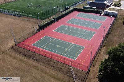 Aerial view of Tennis courts at Kett's Park with club and 3G football pitch in the background. (Photo by Tim Mansfield)