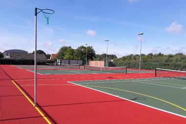 A netball goal in place at the Kett's Park tennis courts.