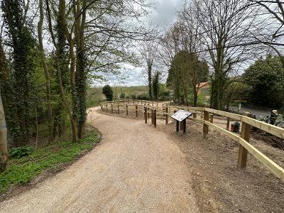 New 3 metre wide path with an open curved corner to increase visibility for users, replacing a small overgrown path.