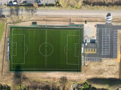 An aerial image of the new 3G Pitch and car park at Brundall Sports Hub.